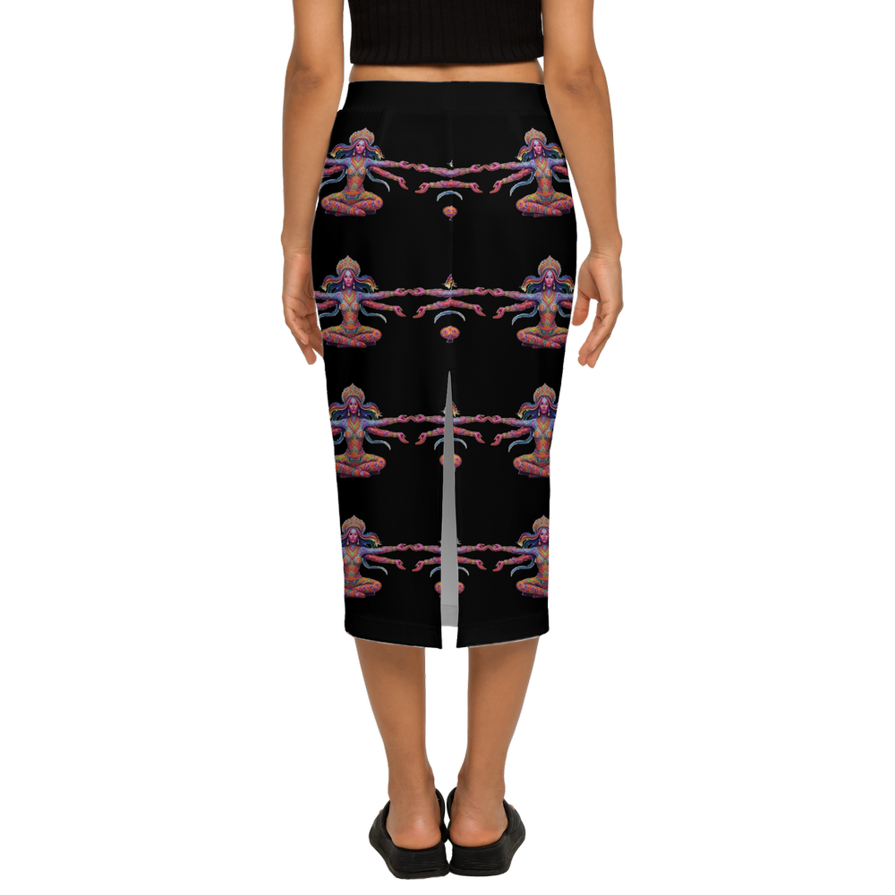 Lottery Girl : Floating Godess Back Split Pencil Skirt (Blk)