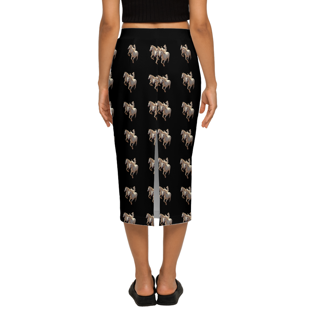 Lottery Girl : Unicorn print Back Split Pencil Skirt (Black)