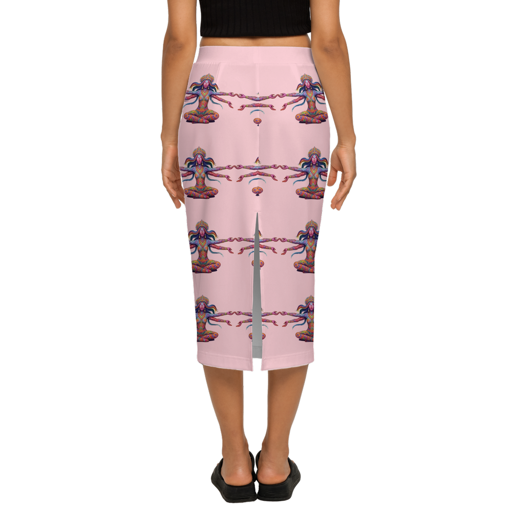 Lottery Girl : Floating Godess Back Split Pencil Skirt (Pink)