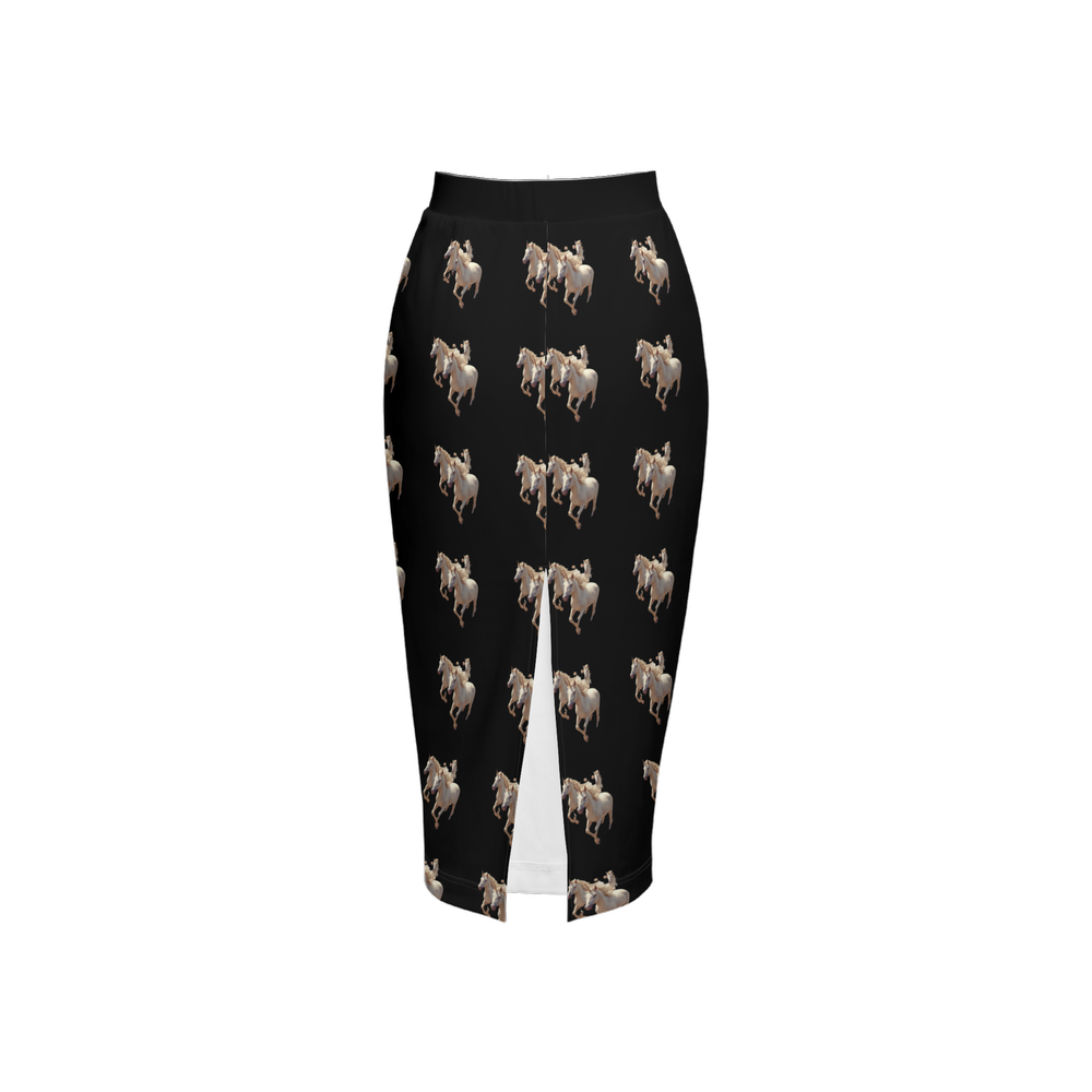Lottery Girl : Unicorn print Back Split Pencil Skirt   (Black)