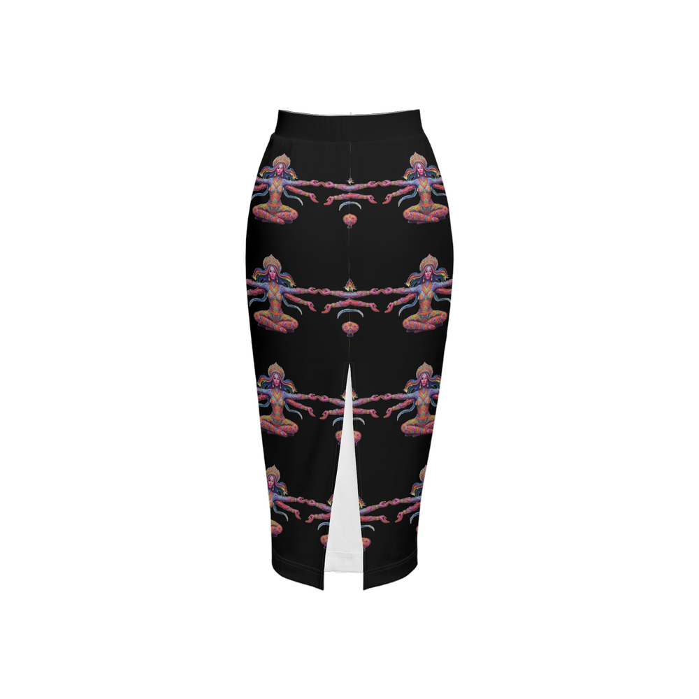 Lottery Girl : Floating Godess  Back Split Pencil Skirt    (Blk)