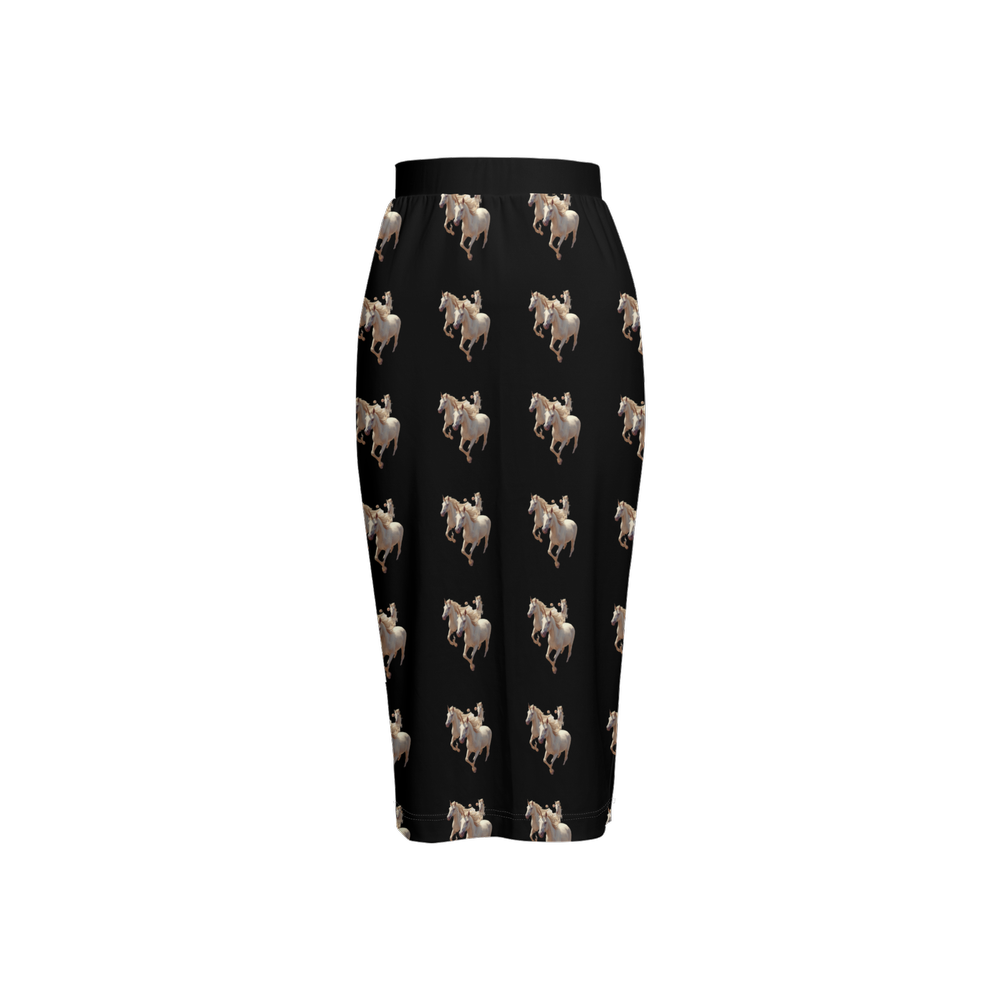 Lottery Girl : Unicorn print Back Split Pencil Skirt   (Black)