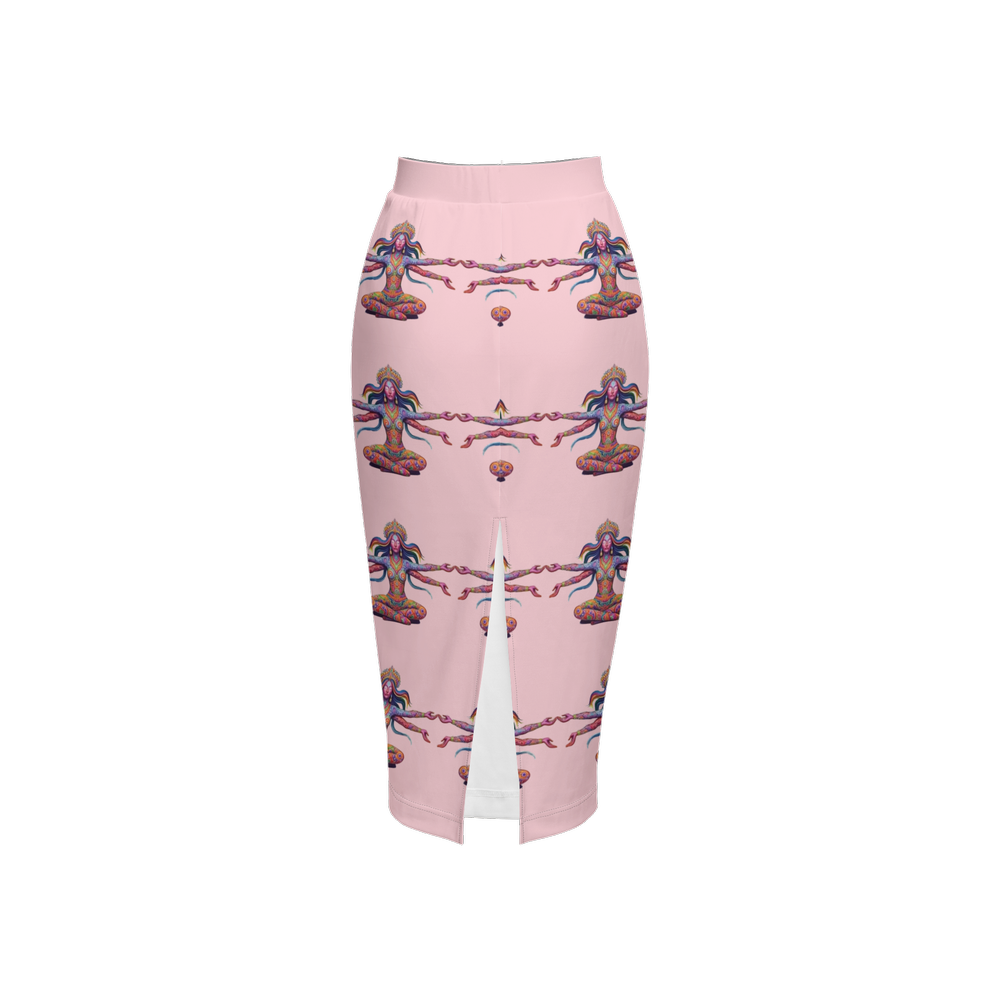 Lottery Girl : Floating Godess  Back Split Pencil Skirt   (Pink)