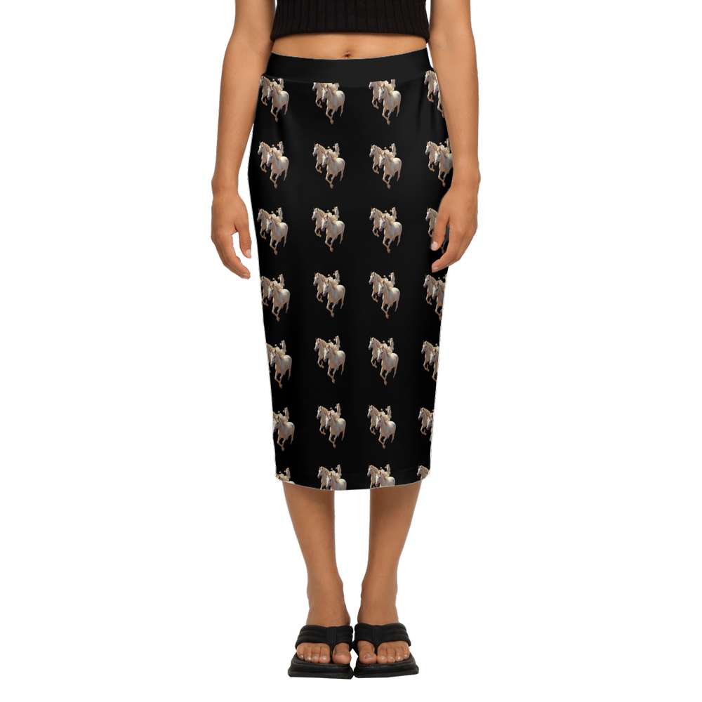 Lottery Girl : Unicorn print Back Split Pencil Skirt   (Black)